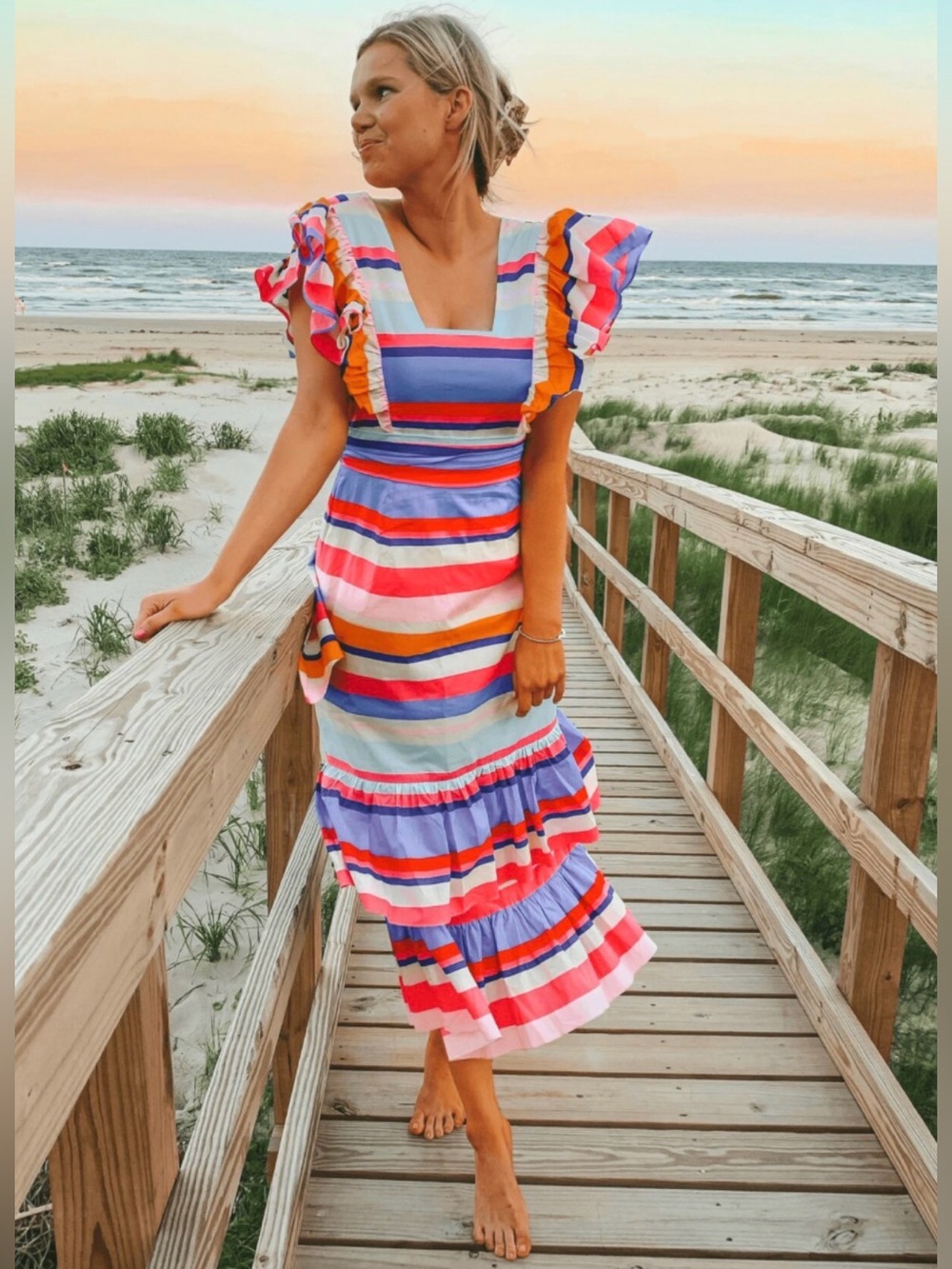 Anthropologie Plenty by Tracy Reese Striped Ruffle Tiered  Maxi Dress Size Small